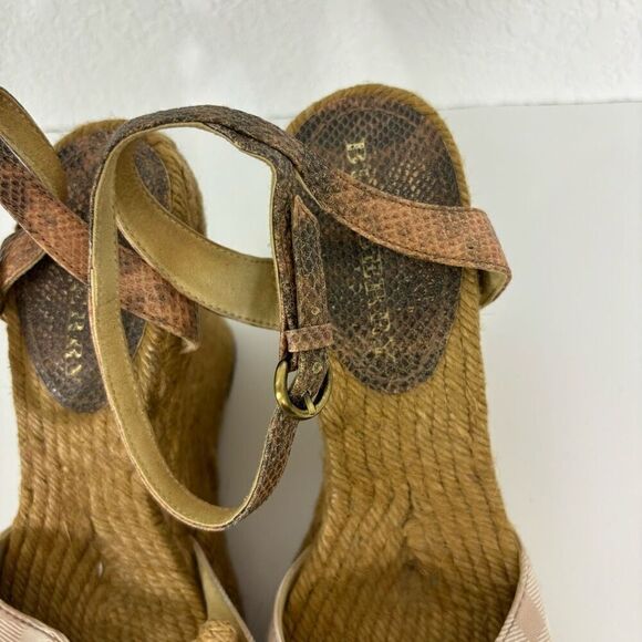Burberry Light Pink Plaid with Snakeskin Leather Strap Rope Wedge Sandals - Picture 5 of 9